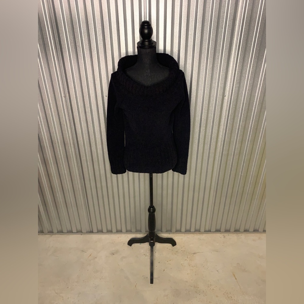 Women’s White House Black Market Black Polyester Nylon Cowl Sweater Size Medium